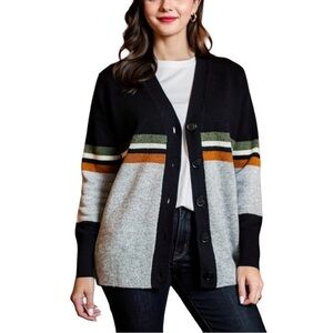Vince Camuto Colorblock Button Front Cardigan | Striped Layering Sweater Size M